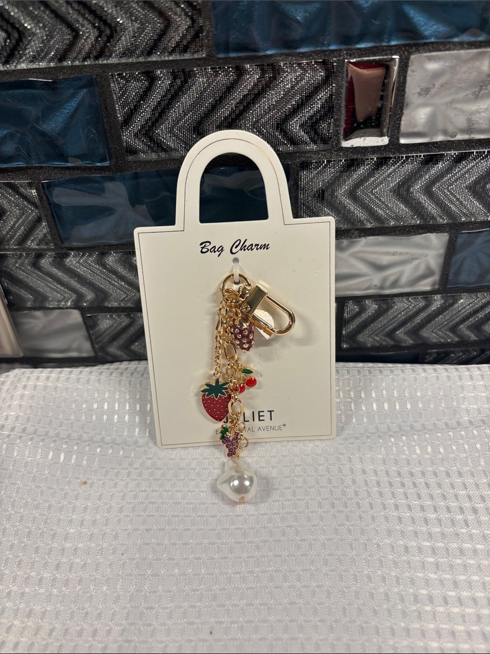 Gold Strawberry & Pearl Bag Charm Keychain - Unbranded Juliet